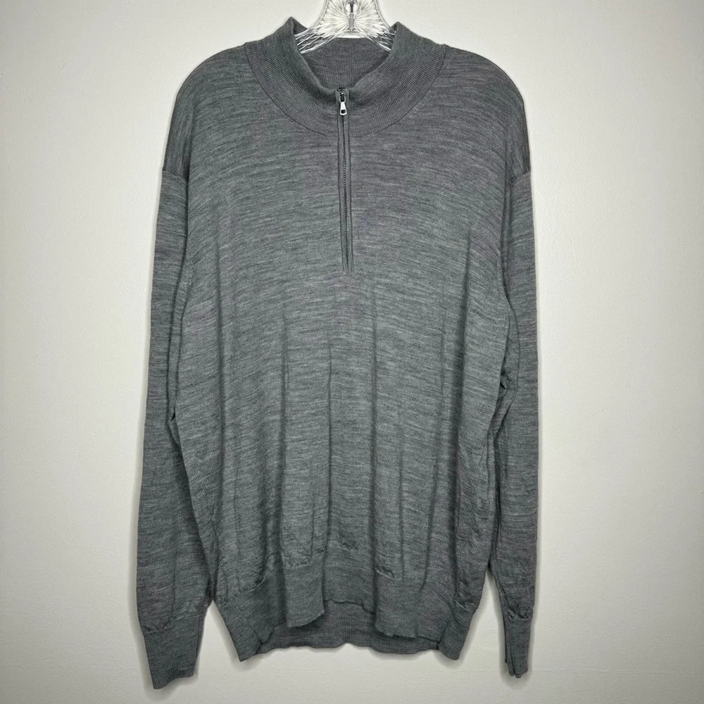 Uniqlo Light Marled Gray 100%‎ Wool Super Soft Quarter Zip Sweater Size XL